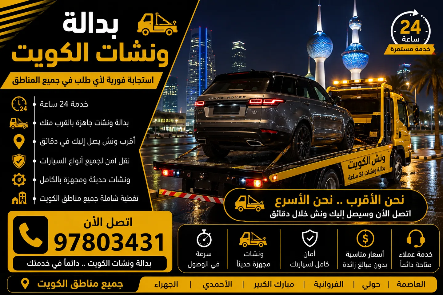 بدالة ونشات الكويت – أسرع وسيلة للوصول إلى أقرب ونش في جميع المناطق