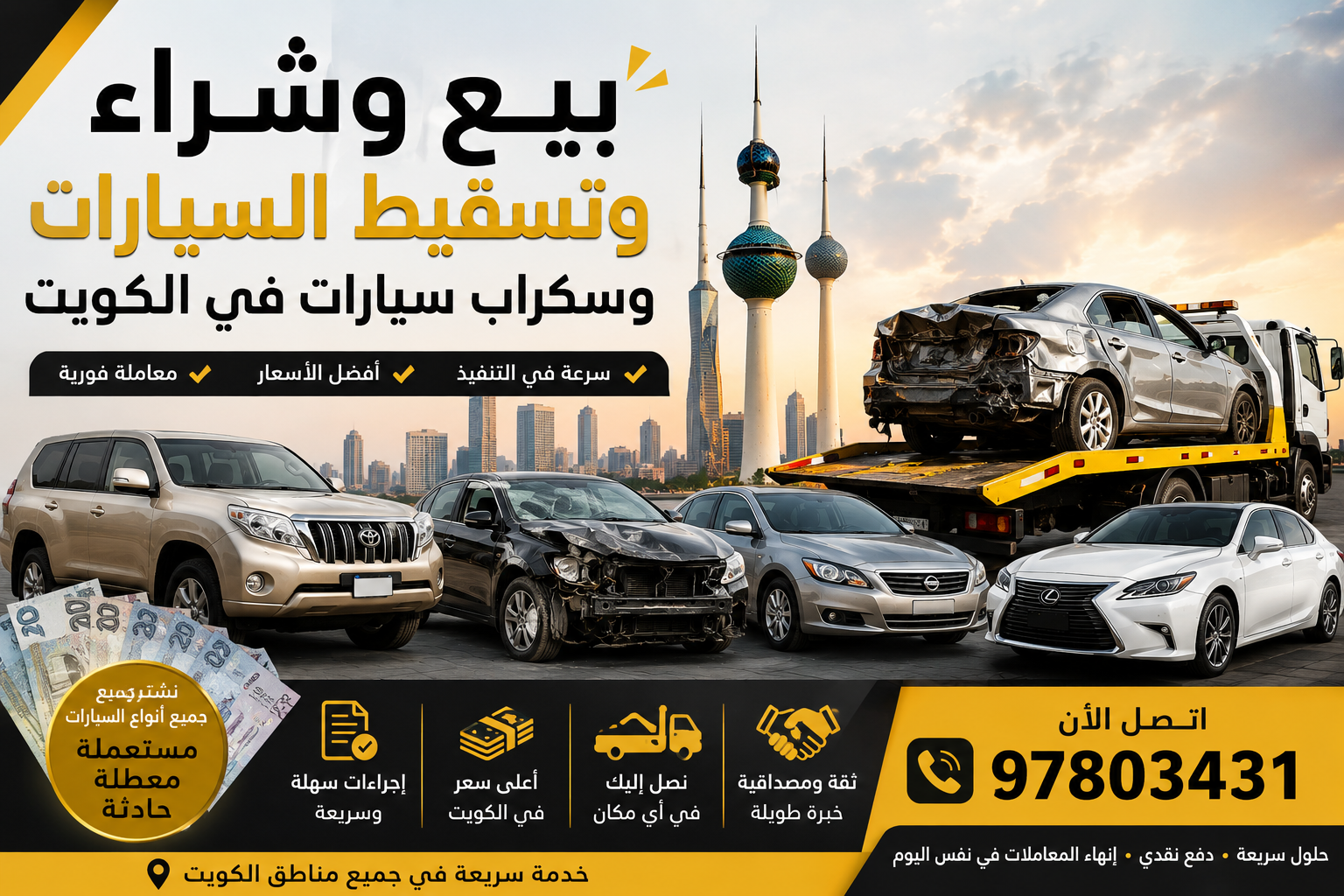 بيع وشراء وتسقيط السيارات وسكراب سيارات في الكويت